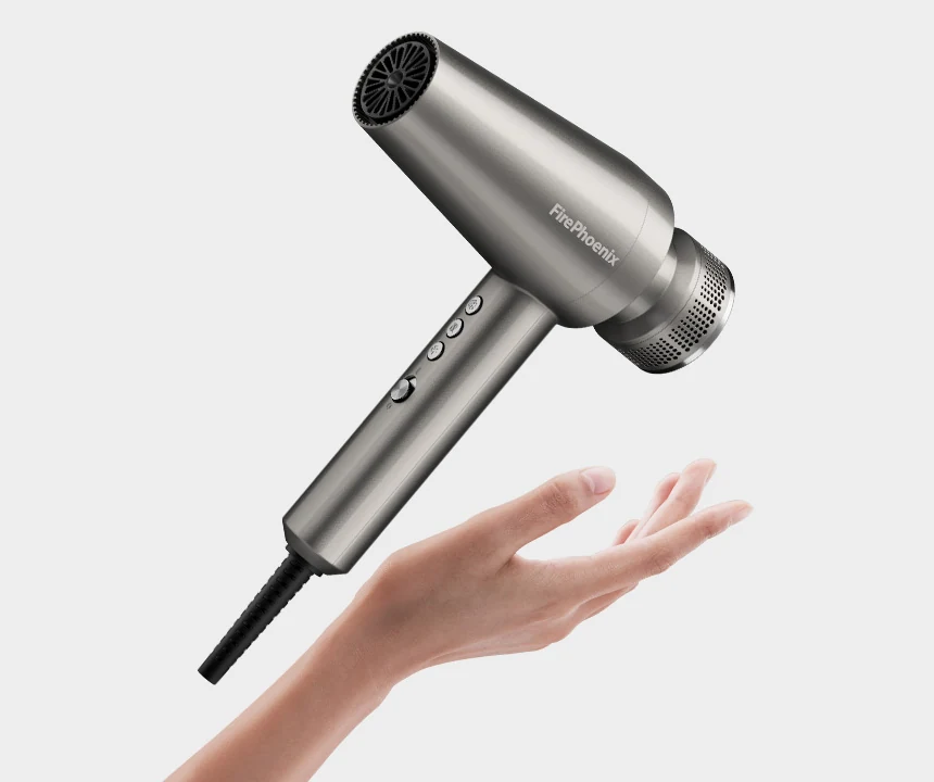 Lightweight FirePhoenix M2 hair dryer balanced above a hand